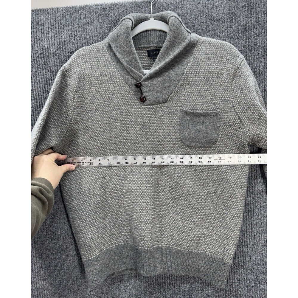 J Crew 100% Lambswool Sweater Mens Large Gray Knit Shawl Collar Button Pocket - Picture 7 of 9